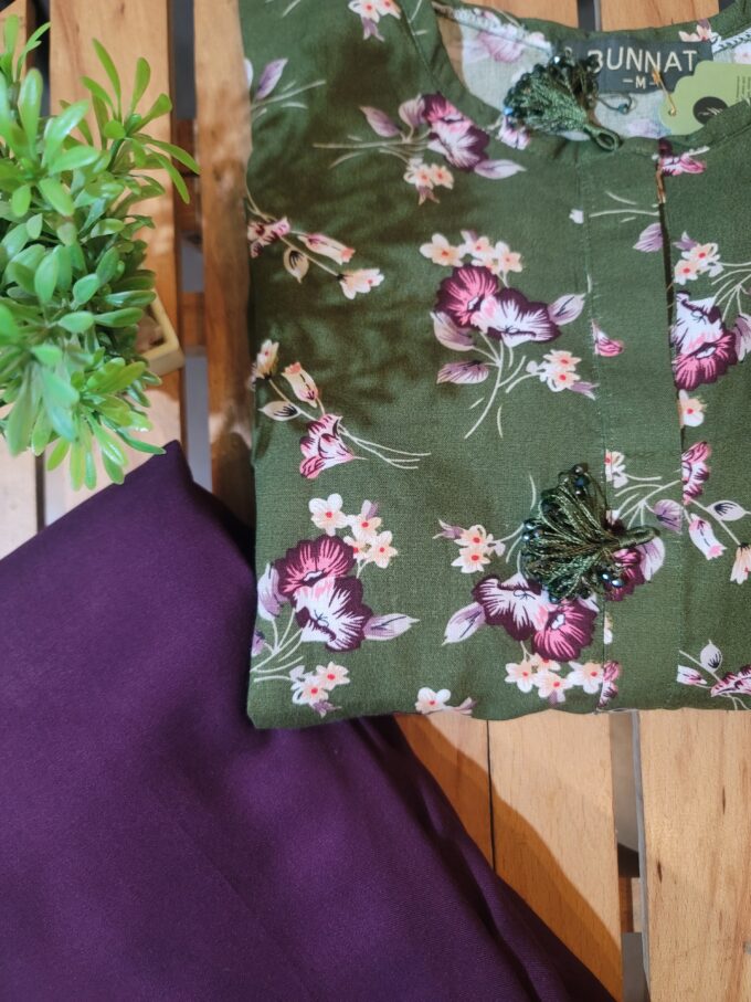 Green purple floral Coord by Raheela