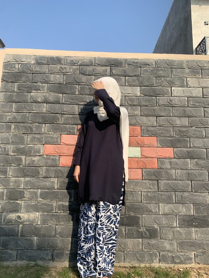 Navy Blue Shirt printed trousers by Roqia