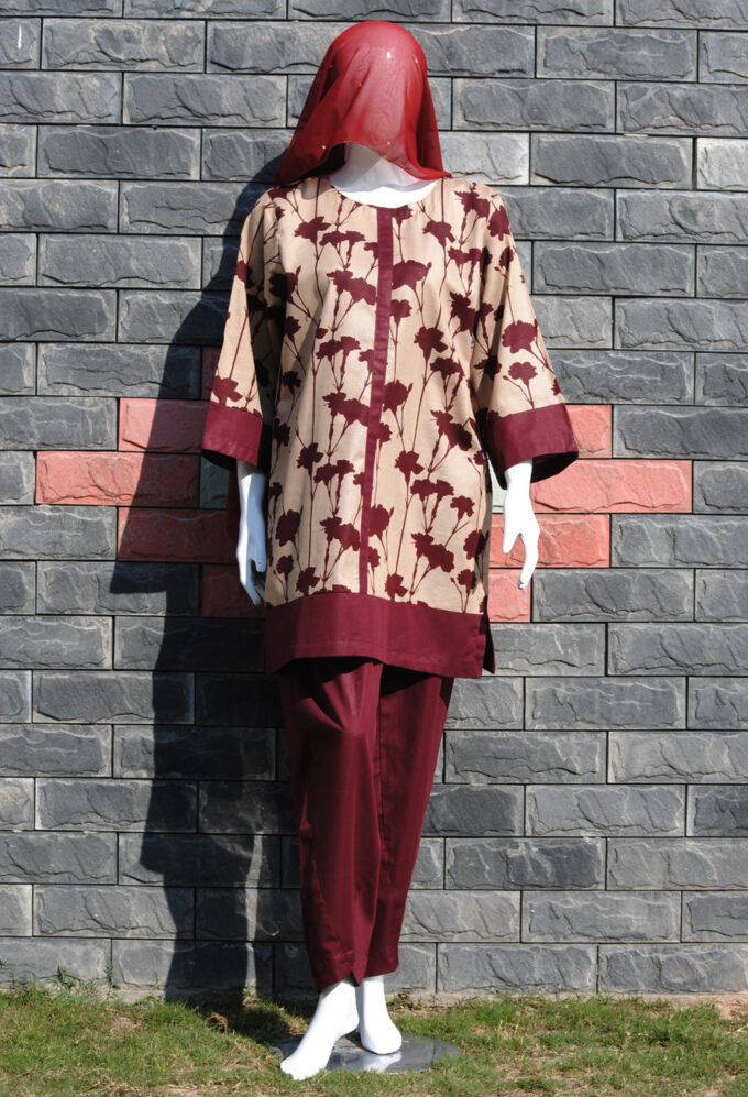 Maroon flowers 2pc Khaddar by Nazia