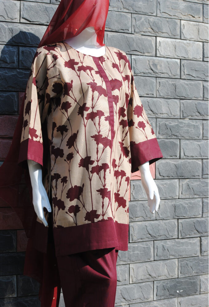 Maroon flowers 2pc Khaddar by Nazia