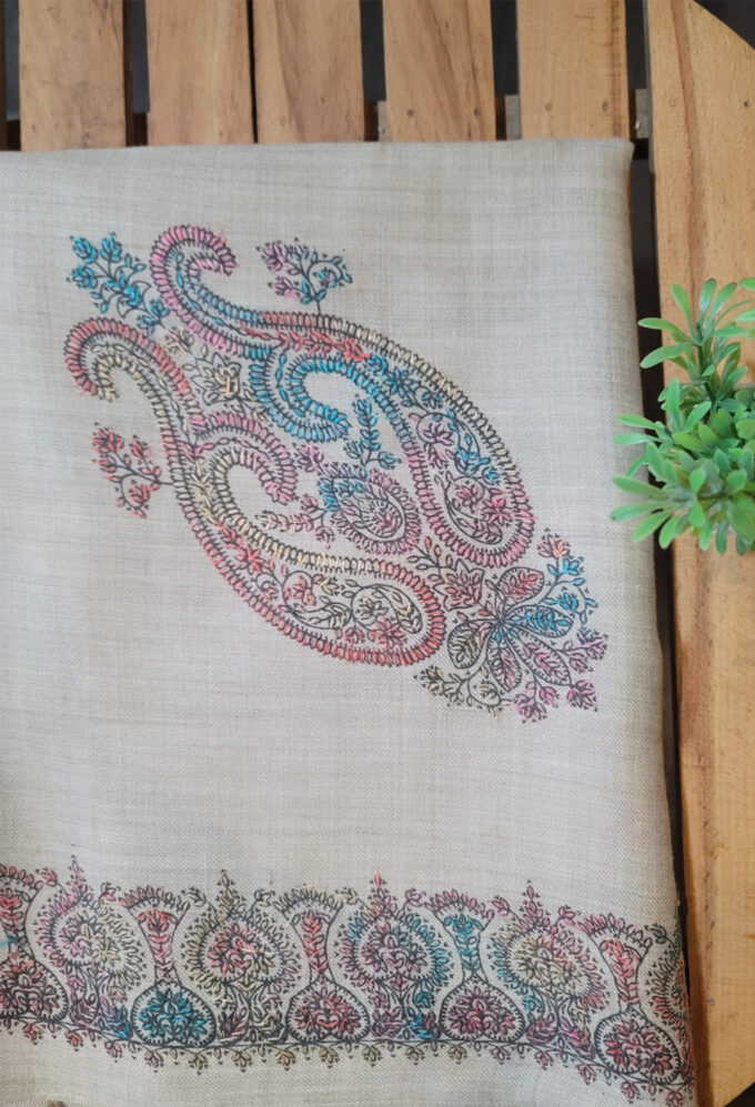 Light Brown Border Karhai Wool Shawl