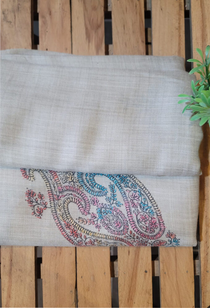Light Brown Border Karhai Wool Shawl