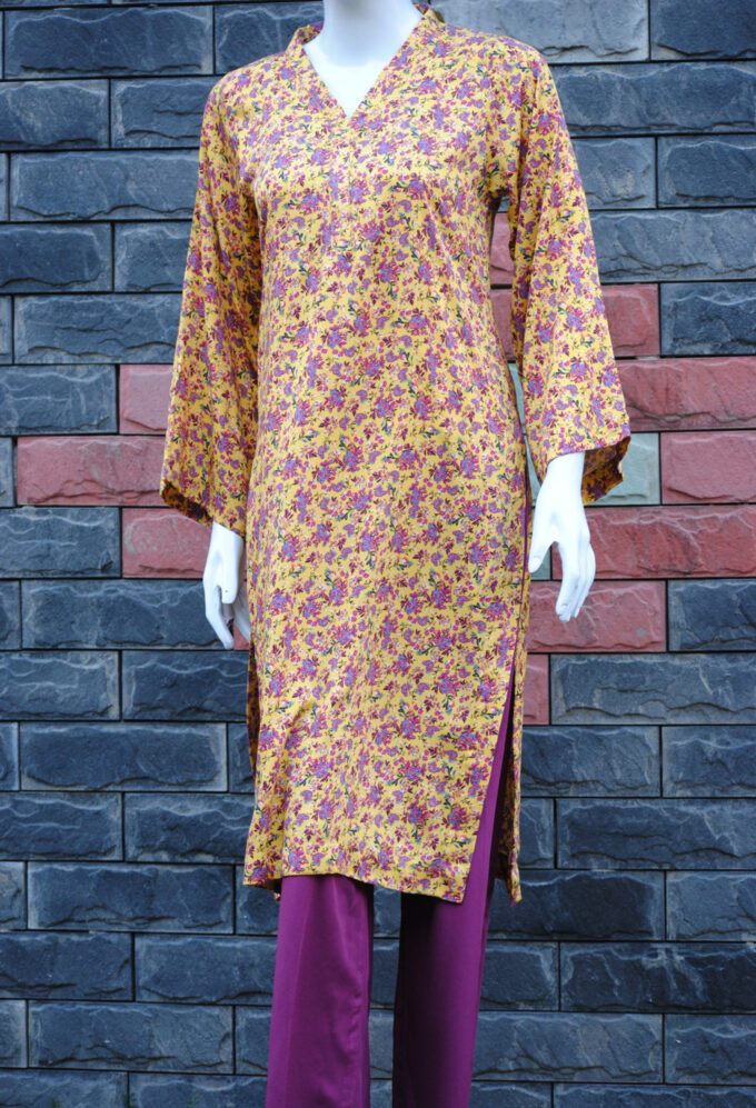 Yellow and Pink 2pc Floral Linen by Gulsoom