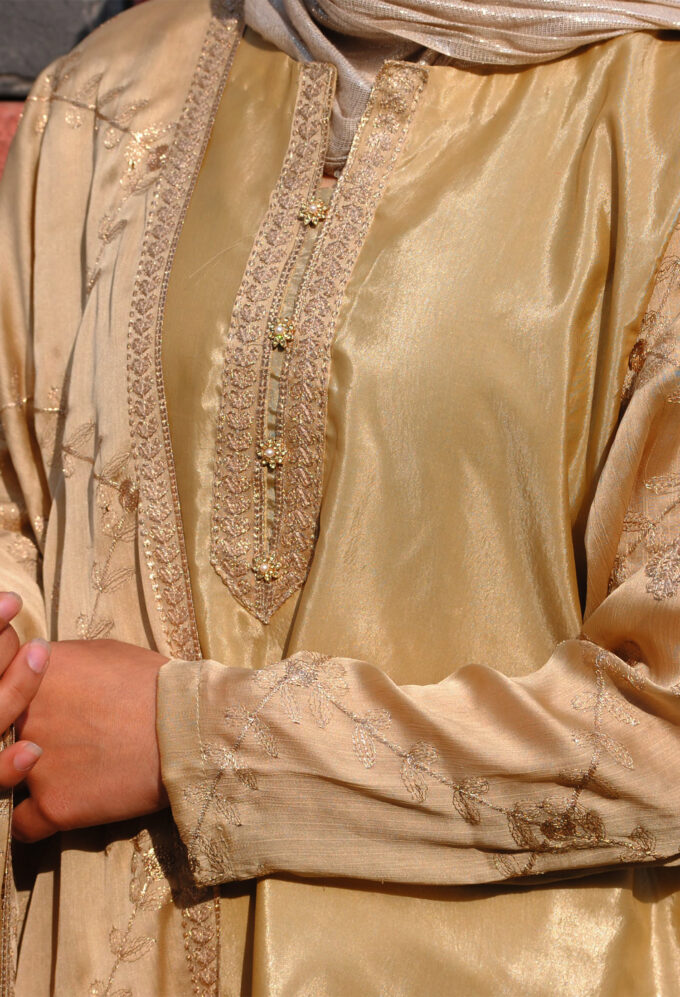 Golden Plain Dress Fancy Dupatta – Eid Edition by Farah Naz (3PC)
