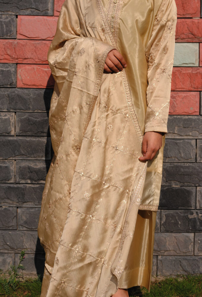 Golden Plain Dress Fancy Dupatta – Eid Edition by Farah Naz (3PC)
