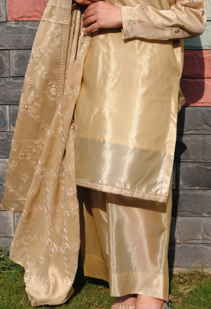 Golden Plain Dress Fancy Dupatta – Eid Edition by Farah Naz (3PC)