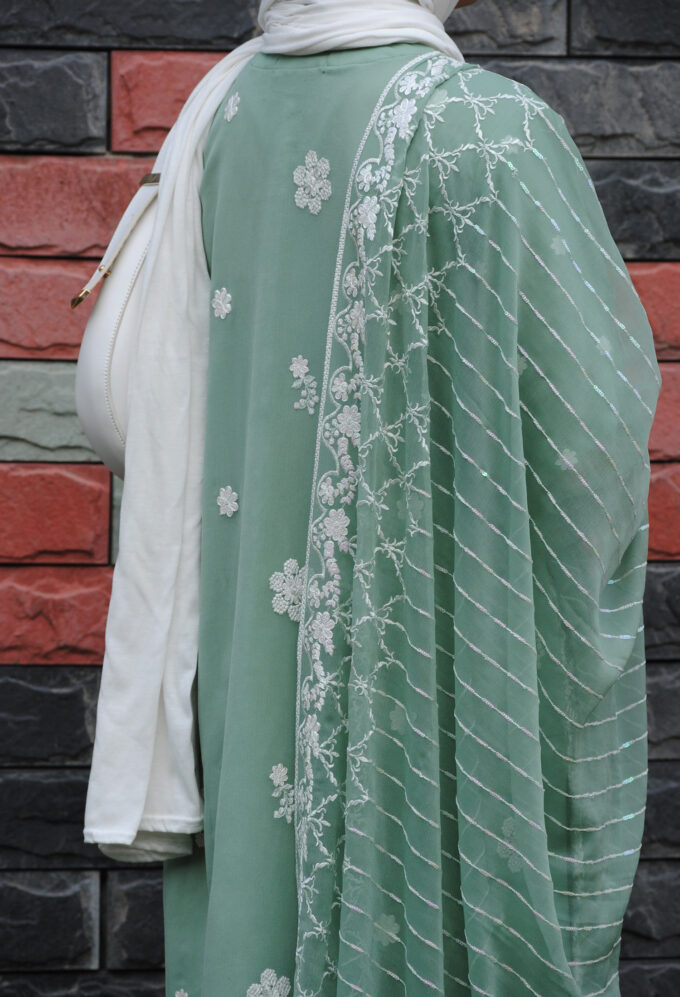 Pistachio & White Embroidered Fancy Dress – 3PC Eid Edition by Baneen