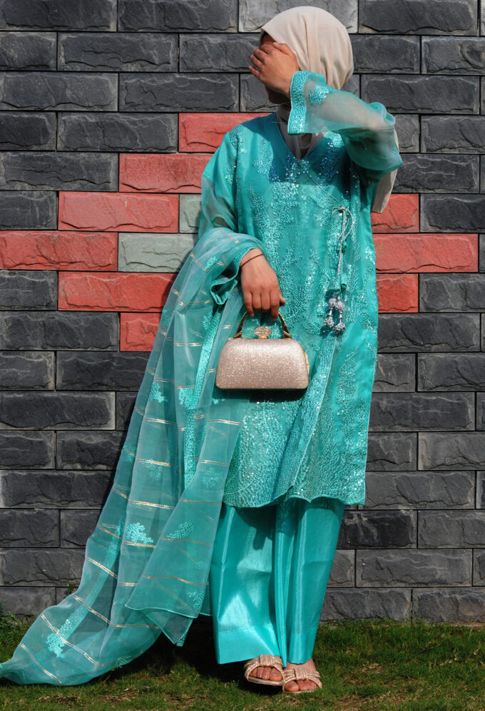 Mint Green shinny with beads full front by Gulsoom (3PC)
