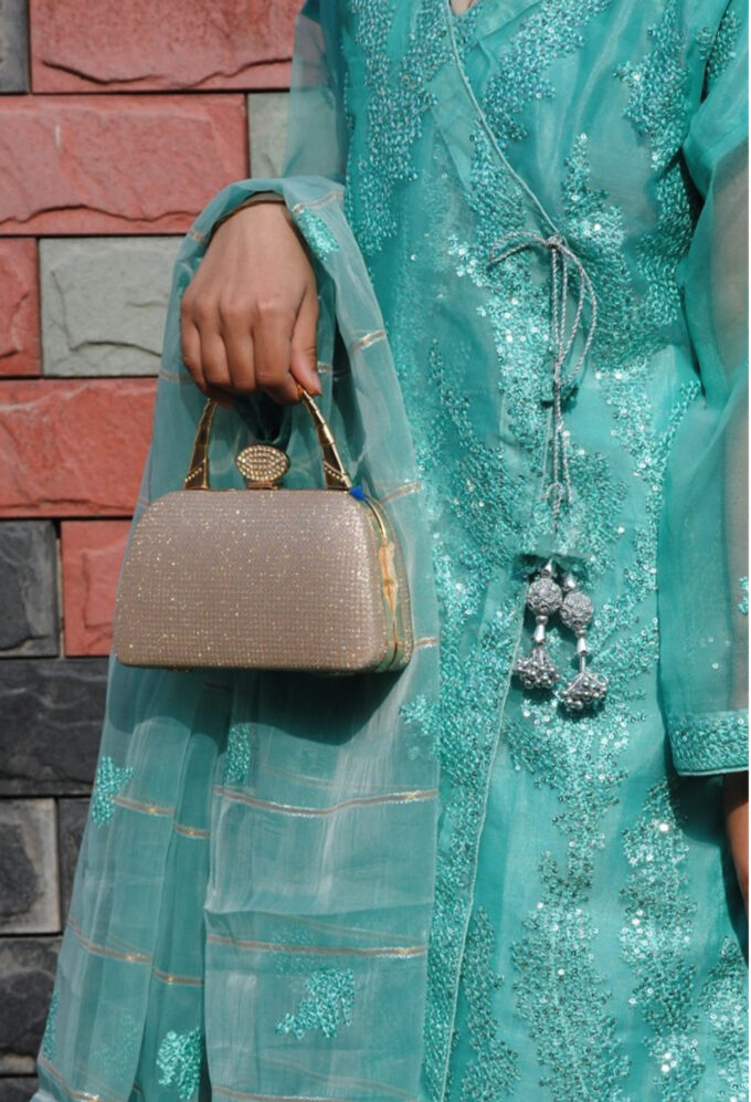 Mint Green shinny with beads full front by Gulsoom (3PC)