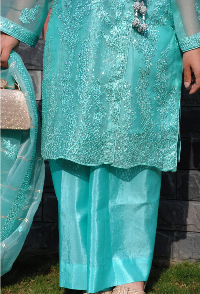 Mint Green shinny with beads full front by Gulsoom (3PC)