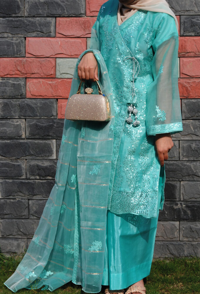 Mint Green shinny with beads full front by Gulsoom (3PC)