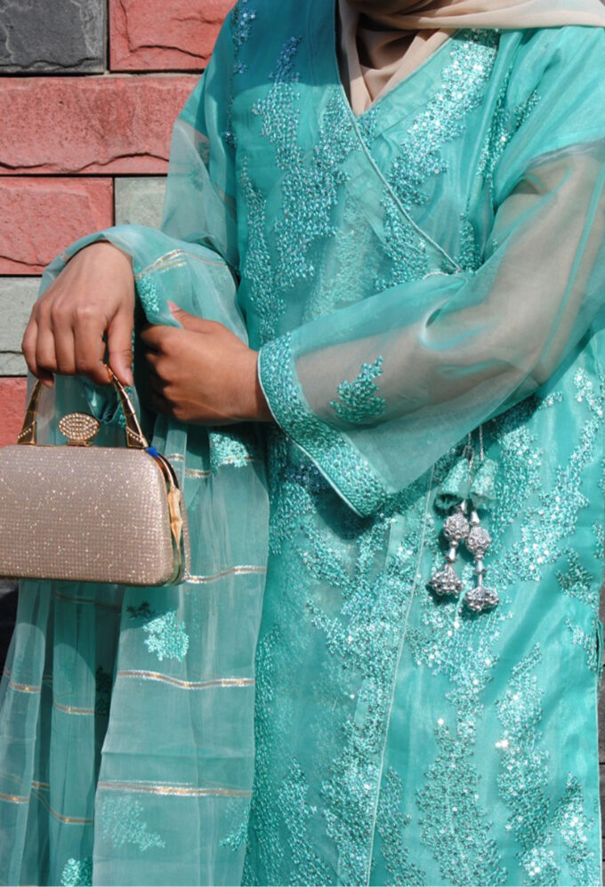 Mint Green shinny with beads full front by Gulsoom (3PC)
