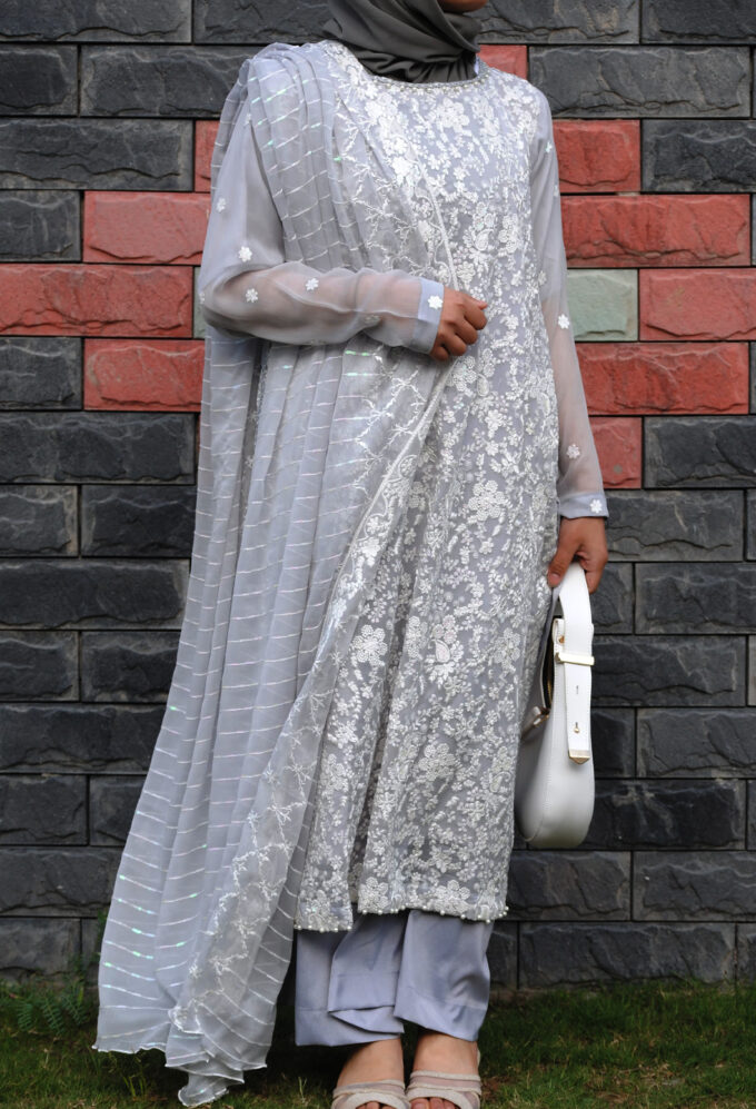 Ash purplish grey embroidery fancy by Sana Peter (3 PC)