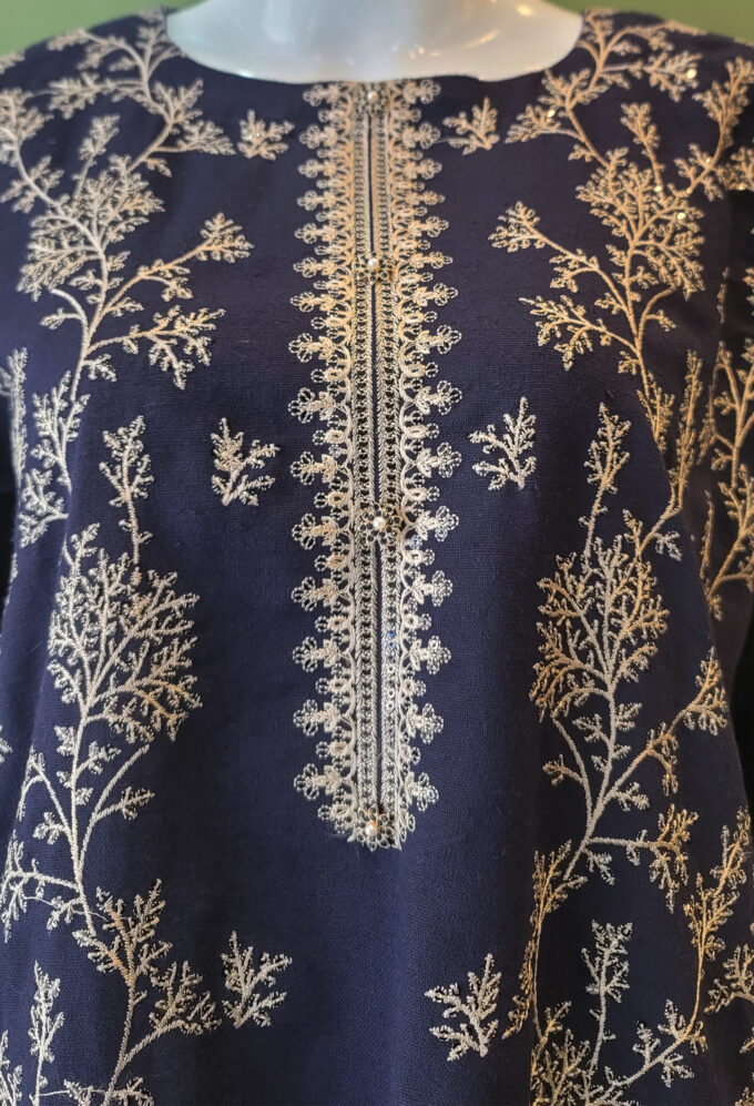 Blue Marina with golden embroidery by Roqia (3 PC)