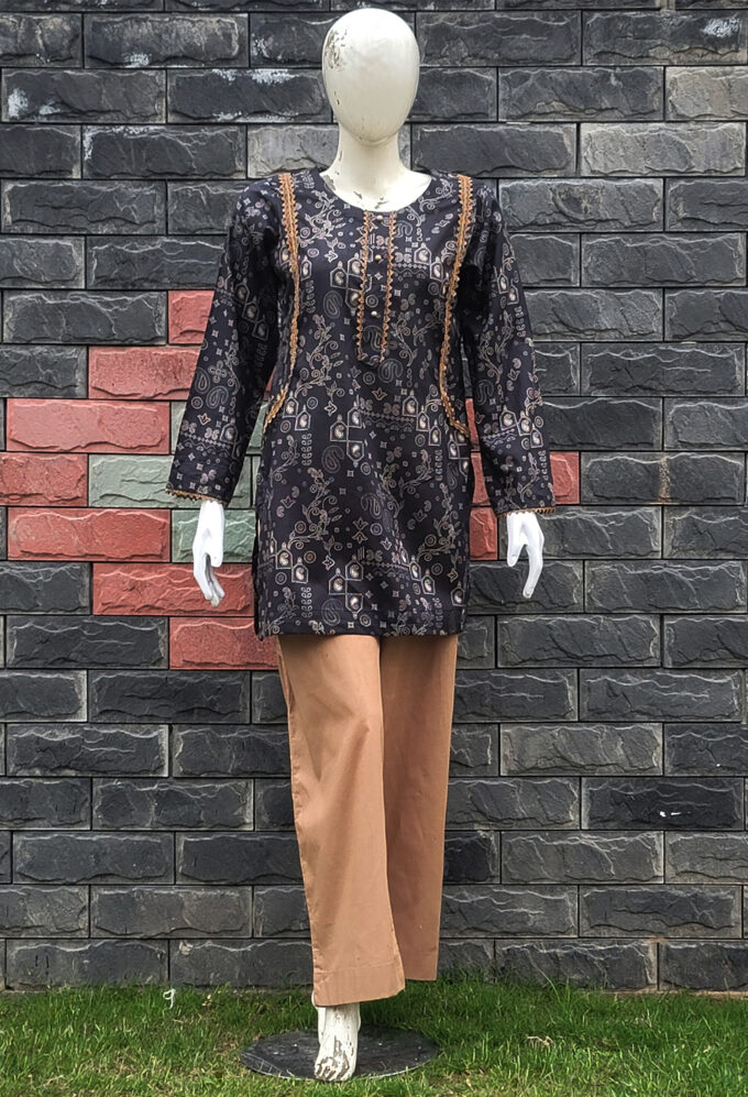 Black & Beige Lawn Printed