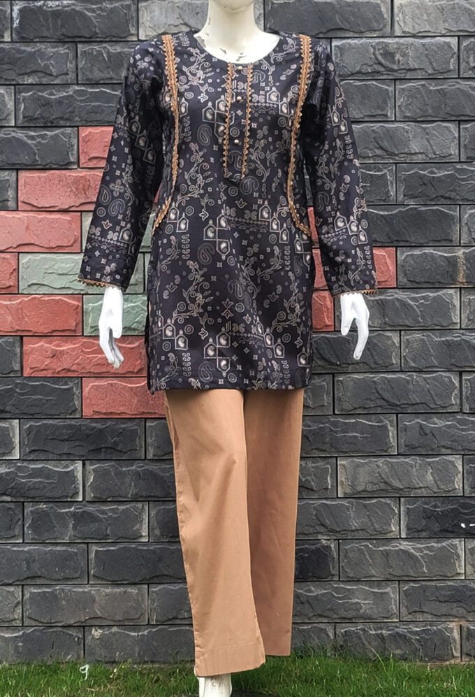 Black & Beige Lawn Printed
