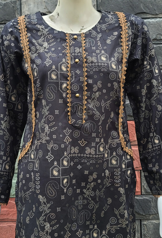 Black & Beige Lawn Printed