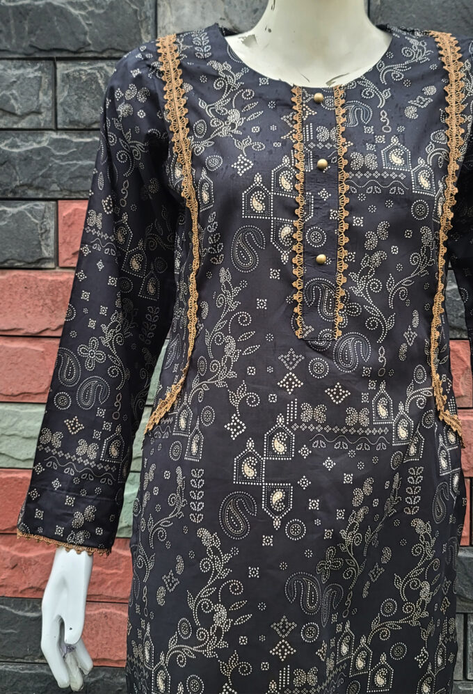 Black & Beige Lawn Printed