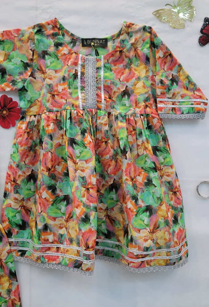 Multicolor Gharara Silver Lace Kids