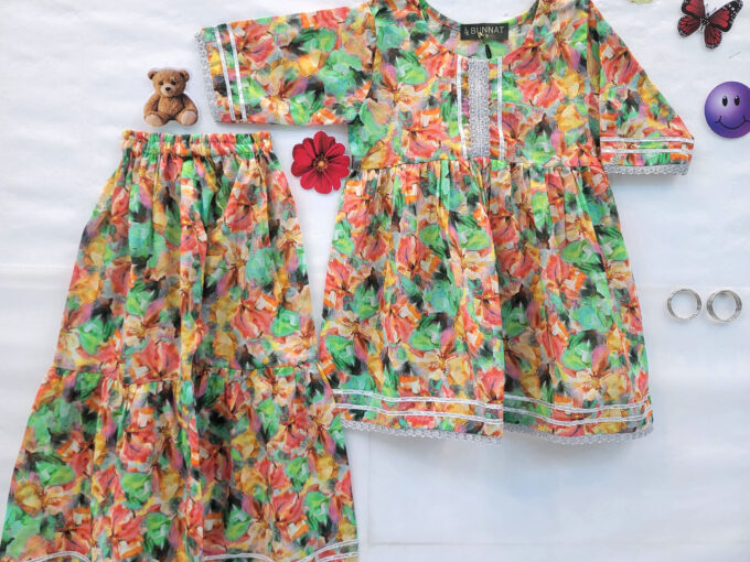 Multicolor Gharara Silver Lace Kids