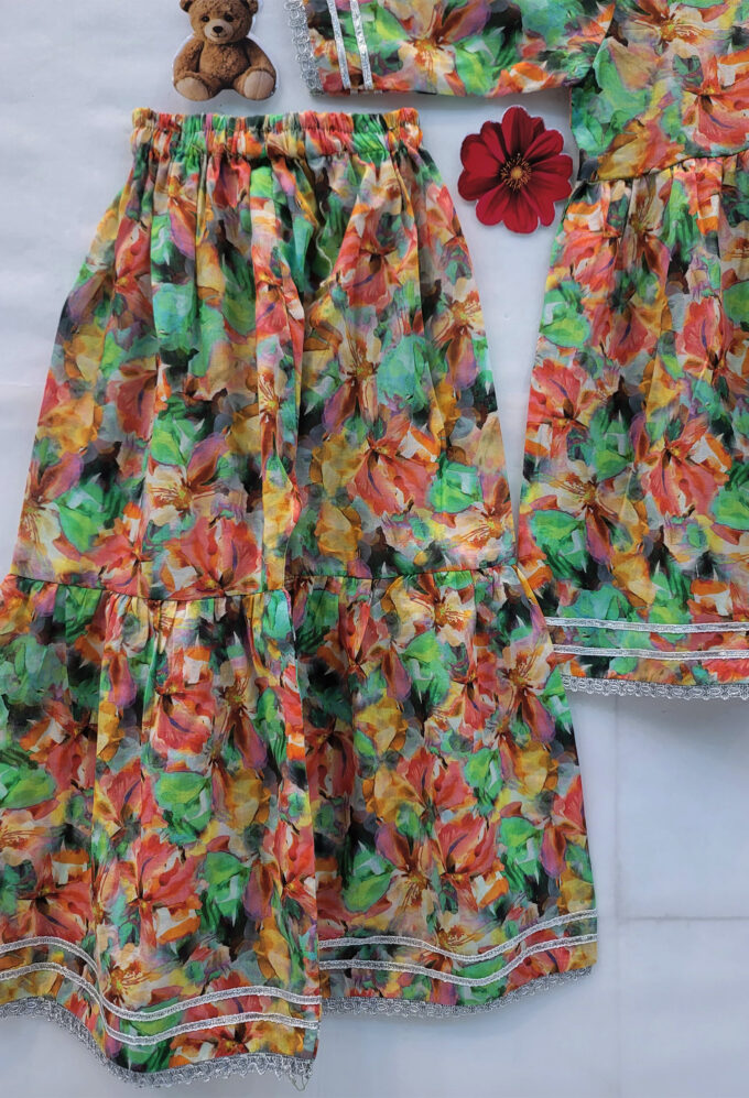 Multicolor Gharara Silver Lace Kids