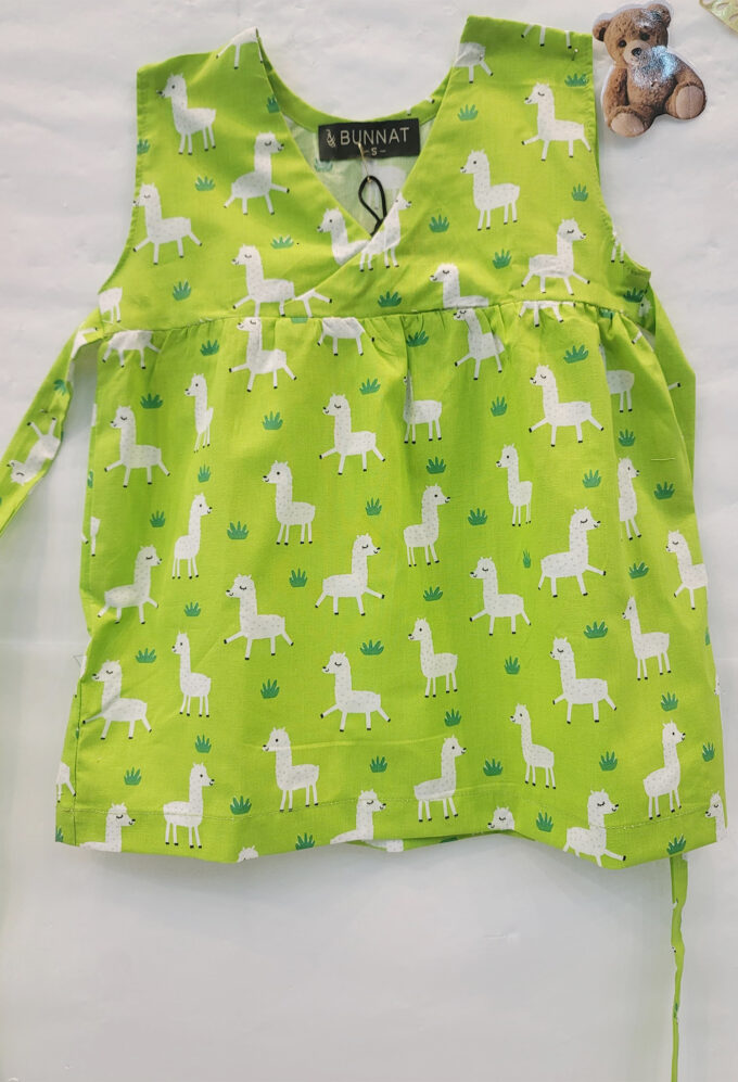 Green llama kids frock