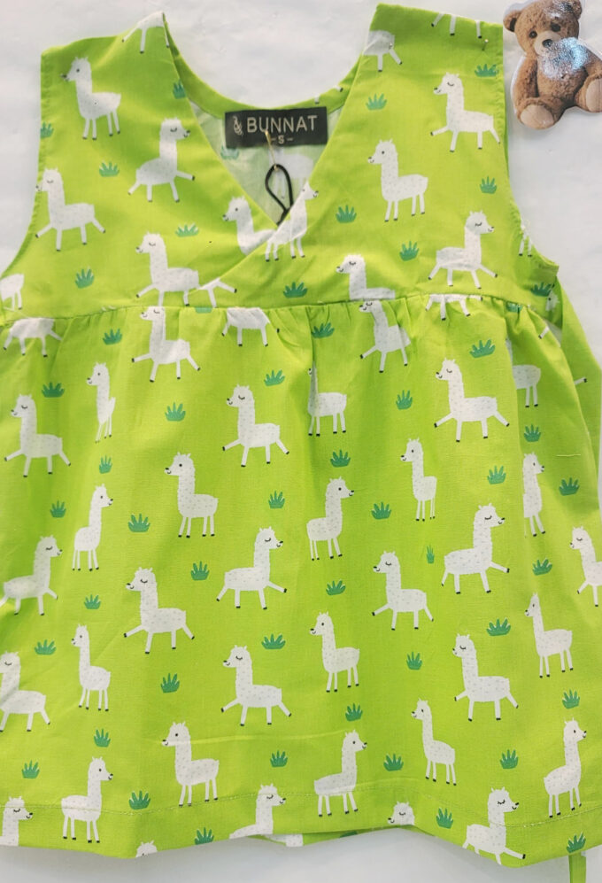 Green llama kids frock