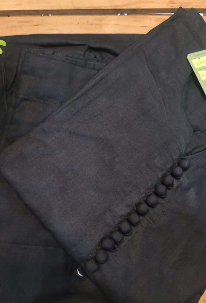 Solid Black V neck with buttons Shirt - 2 pc Lawn