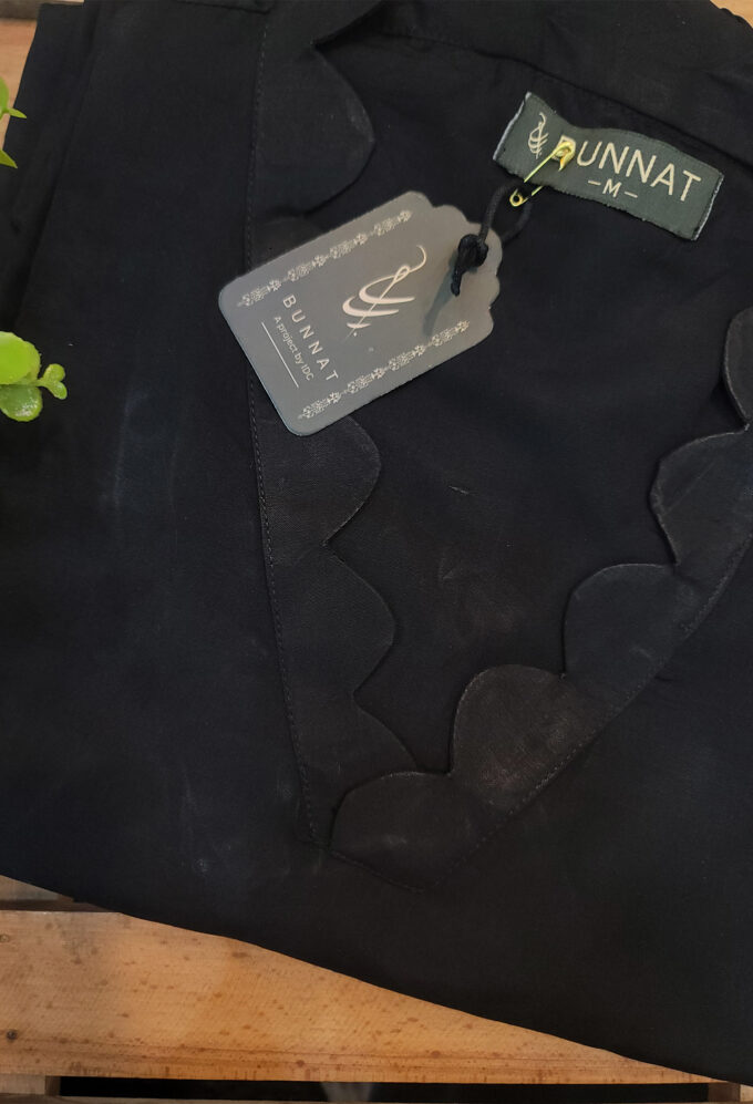 Solid Black cutwork neck design Shirt - 2 pc Linen