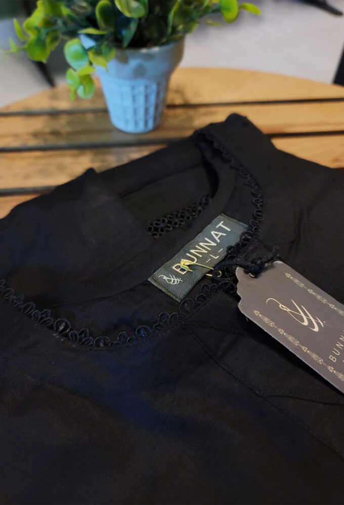 Solid Black Shirt with Lace work- 2 pc Linen