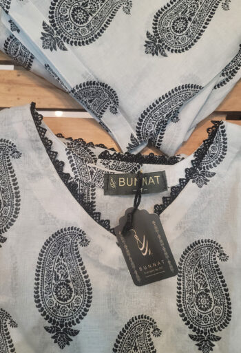 Printed Black Motifs with White Base- 2pc Lawn