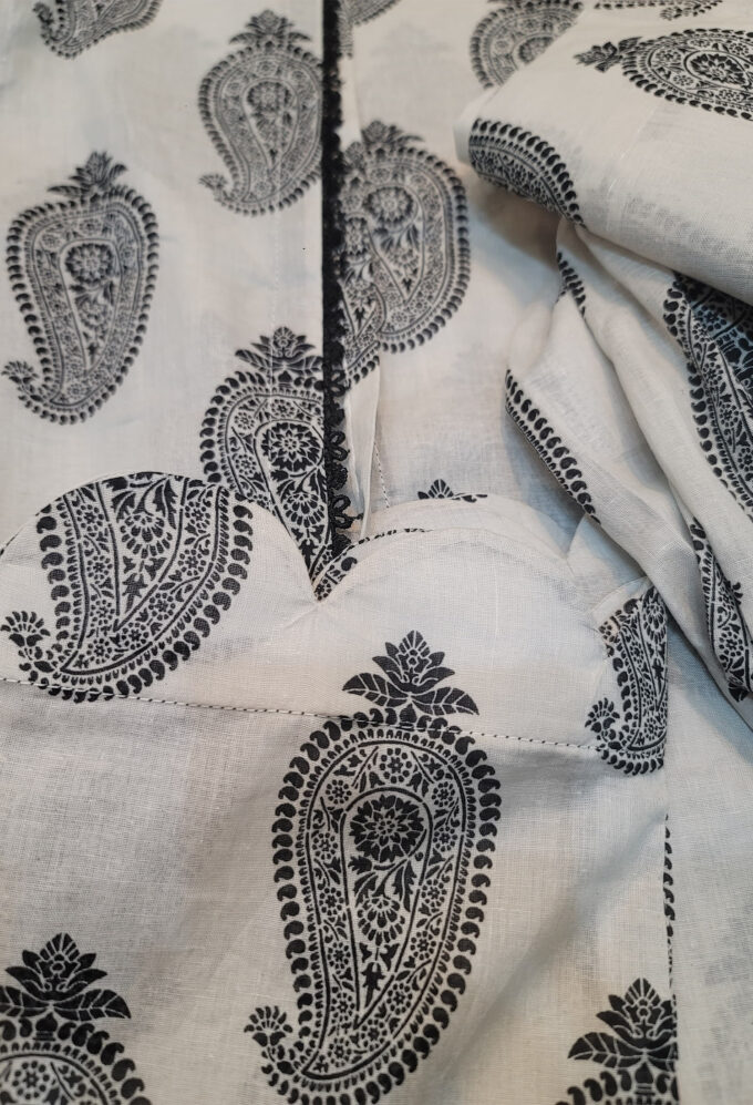 Printed Black Motifs with White Base- 2pc Lawn