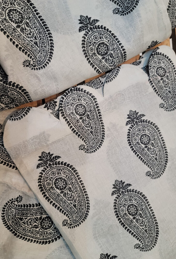 Printed Black Motifs with White Base- 2pc Lawn
