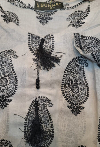 Printed Black Motifs with White Base- 2pc Lawn