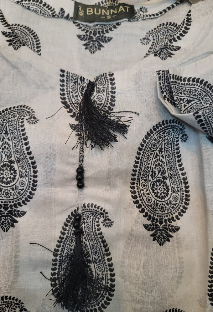 Printed Black Motifs with White Base- 2pc Lawn