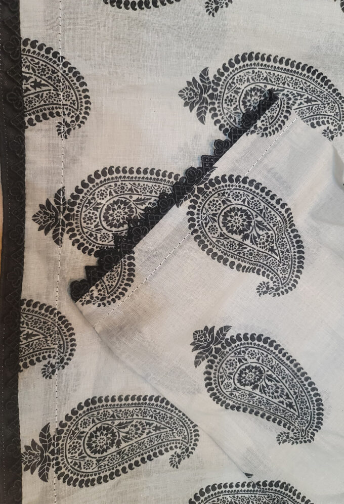Printed Black Motifs with White Base- 2pc Lawn