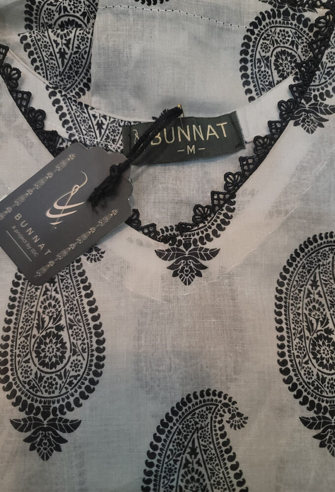 Printed Black Motifs with White Base- 2pc Lawn