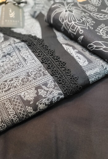 Printed Black Suit- 3pc Lawn